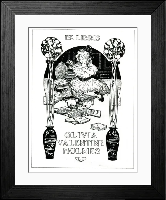 Framed Print : Book Plate by Charles E Dawson for Olivia Valentine Holmes Framed Print : Book Plate by Charles E Dawson for Olivia Valentine Holmes