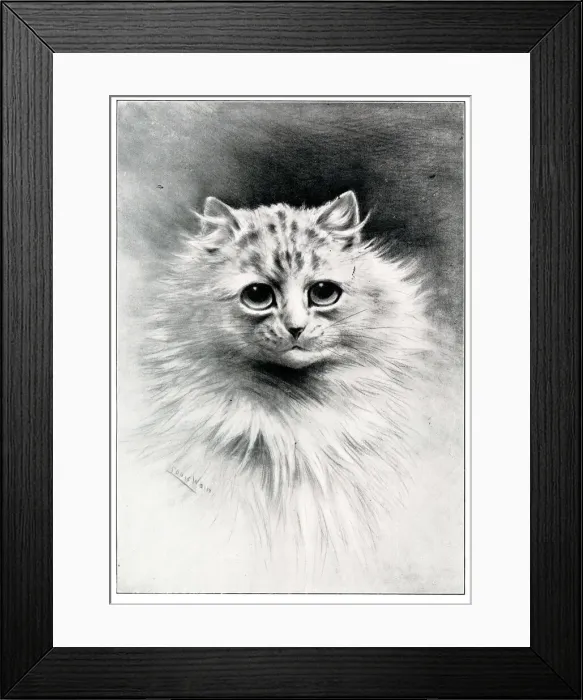 Framed Print : In Maiden Meditation, cat portrait by Louis Wain Framed Print : In Maiden Meditation, cat portrait by Louis Wain