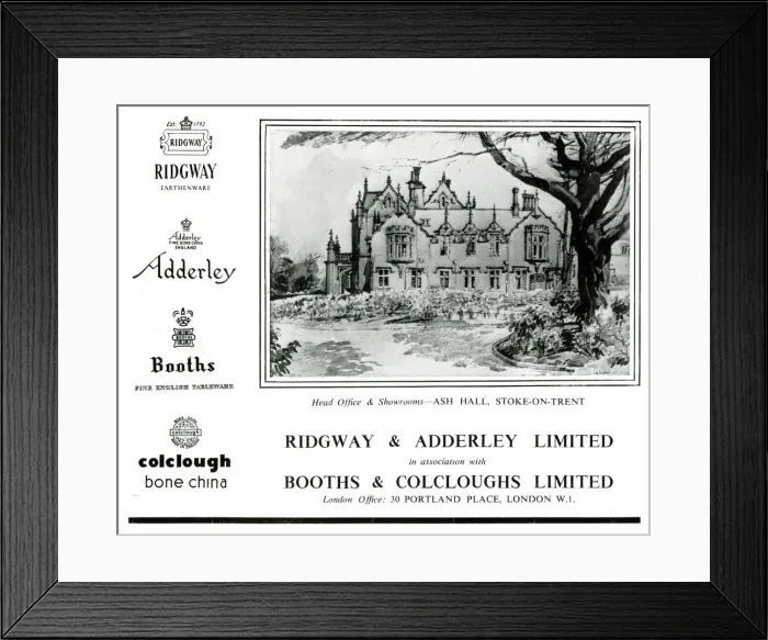 Framed Print : Advert, Ridgway & Adderley, Booths & Colcloughs Advert, Ridgway & Adderley Framed Print : Advert, Ridgway & Adderley, Booths & Colcloughs Advert, Ridgway & Adderley