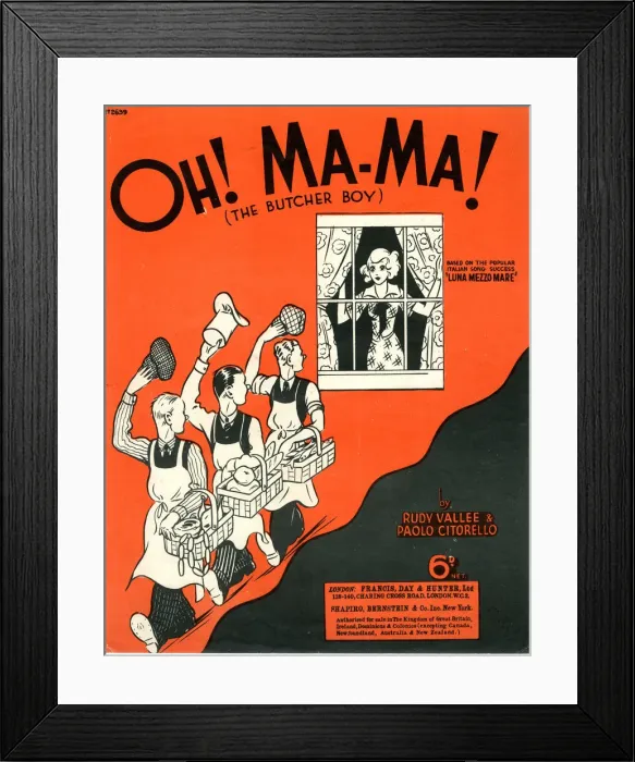 Framed Print : Music cover, Oh! Ma-Ma! (The Butcher Boy) Framed Print : Music cover, Oh! Ma-Ma! (The Butcher Boy)