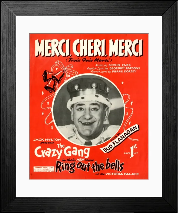 Framed Print : Music cover, Merci, Cheri, Merci, Bud Flanagan Framed Print : Music cover, Merci, Cheri, Merci, Bud Flanagan