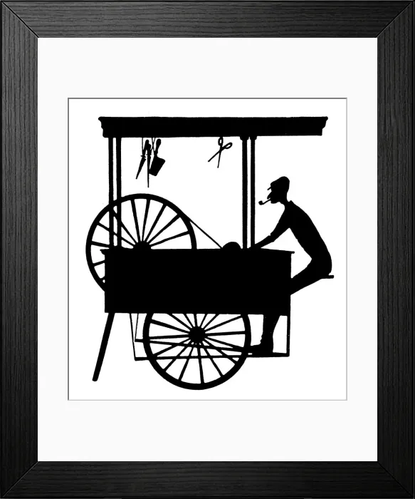 Framed Print : Silhouette - Scissor Sharpener, Street Vendor Framed Print : Silhouette - Scissor Sharpener, Street Vendor