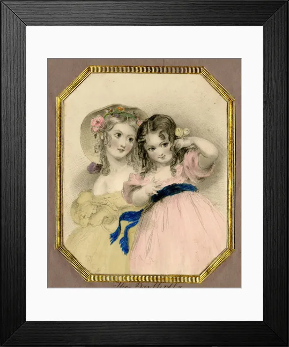 Framed Print : Two Girls and a Butterfly Framed Print : Two Girls and a Butterfly