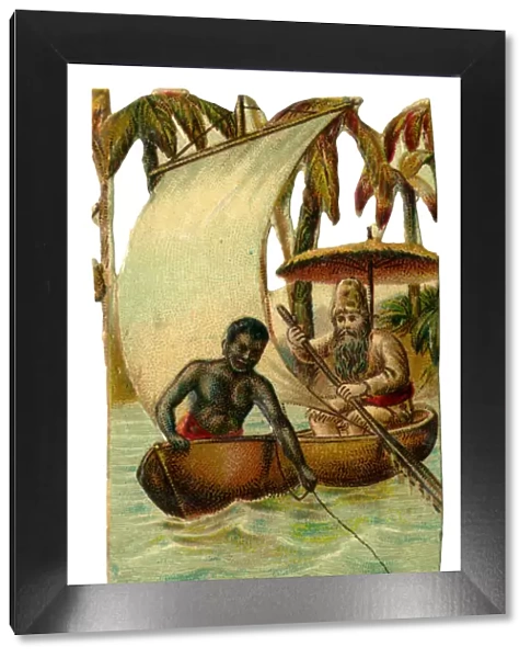 Victorian scrap, Robinson Crusoe leaves the island