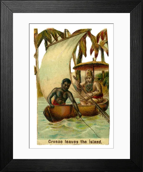 Framed Print : Victorian scrap, Robinson Crusoe leaves the island Framed Print : Victorian scrap, Robinson Crusoe leaves the island
