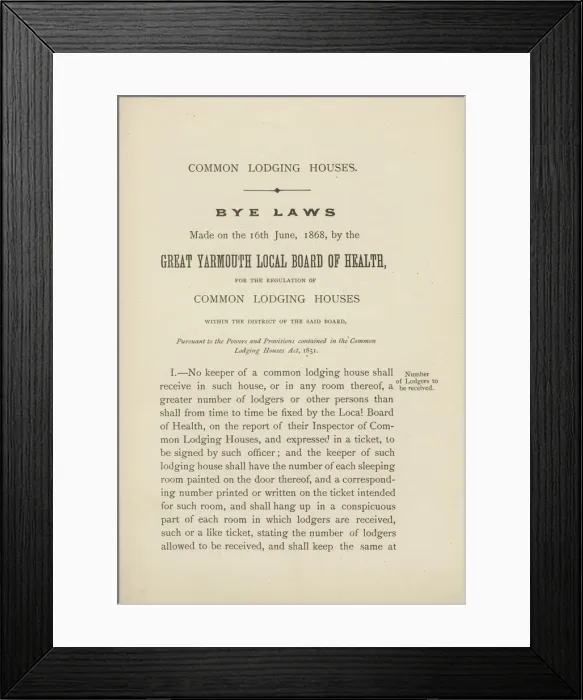 Framed Print : Great Yarmouth Common Lodging House Bye Laws Framed Print : Great Yarmouth Common Lodging House Bye Laws