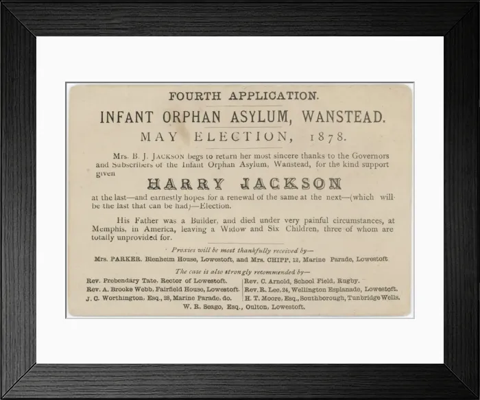 Framed Print : Wanstead Infant Orphan Asylum - Election Lobby Card Framed Print : Wanstead Infant Orphan Asylum - Election Lobby Card