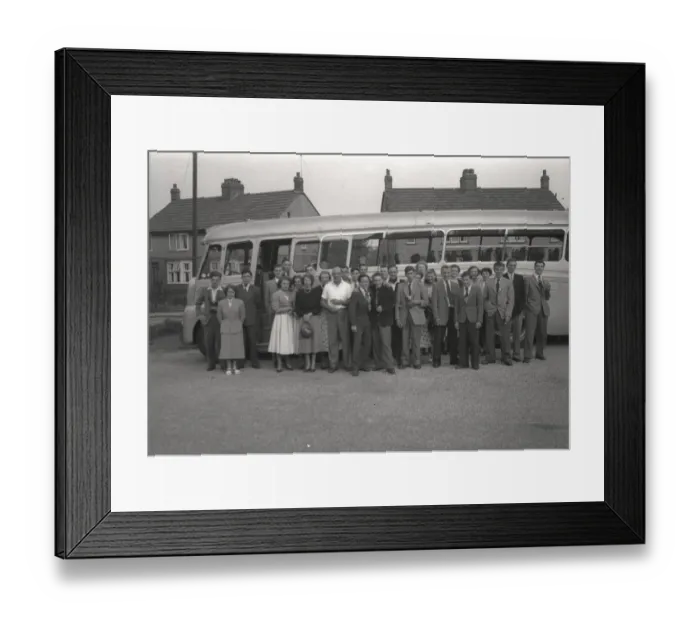 Framed Print : A Tour party pose next to their Coach Framed Print : A Tour party pose next to their Coach