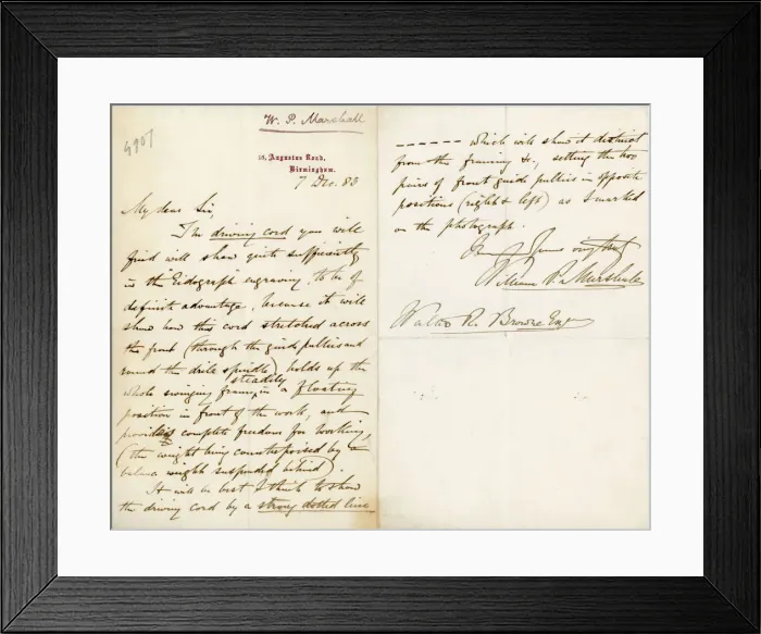 Framed Print : Letter from William Prime Marshall to Walter Raleigh Browne Framed Print : Letter from William Prime Marshall to Walter Raleigh Browne