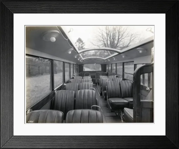 Framed Print : Bus with sunroof open, interior Framed Print : Bus with sunroof open, interior