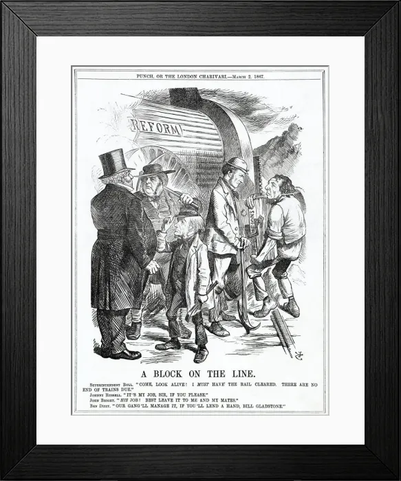 Framed Print : Cartoon, A Block on the Line (Electoral Reform) Framed Print : Cartoon, A Block on the Line (Electoral Reform)