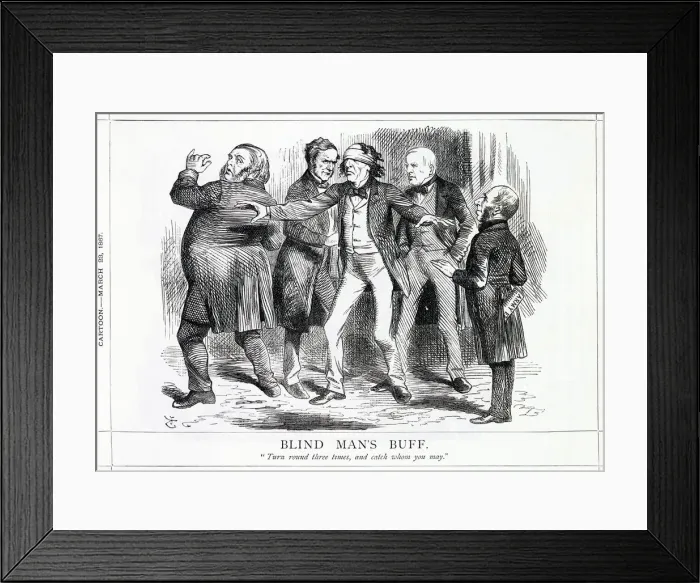 Framed Print : Cartoon, Blind Mans Buff (Disraeli and Reform) Framed Print : Cartoon, Blind Mans Buff (Disraeli and Reform)