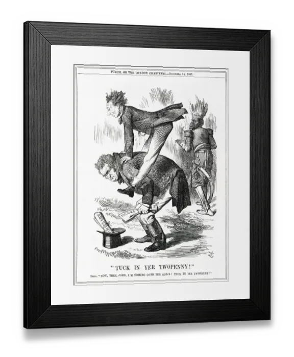 Framed Print : Cartoon, Tuck in Yer Twopenny! (Disraeli and Tax) Framed Print : Cartoon, Tuck in Yer Twopenny! (Disraeli and Tax)