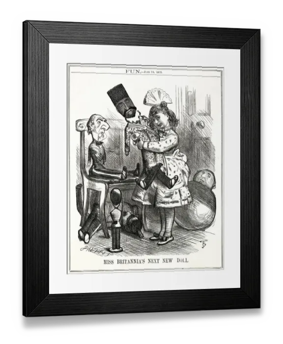 Framed Print : Cartoon, Miss Britannias Next New Doll (Shah of Persia) Framed Print : Cartoon, Miss Britannias Next New Doll (Shah of Persia)