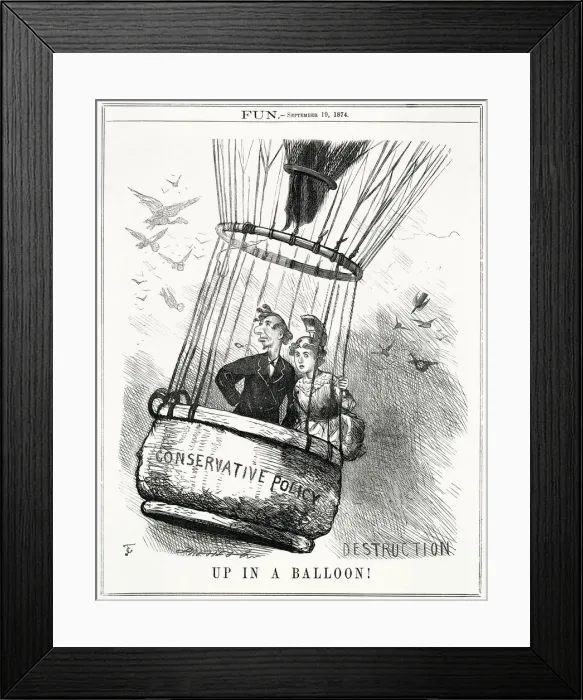 Framed Print : Cartoon, Up In A Balloon (Disraeli and Britannia) Framed Print : Cartoon, Up In A Balloon (Disraeli and Britannia)