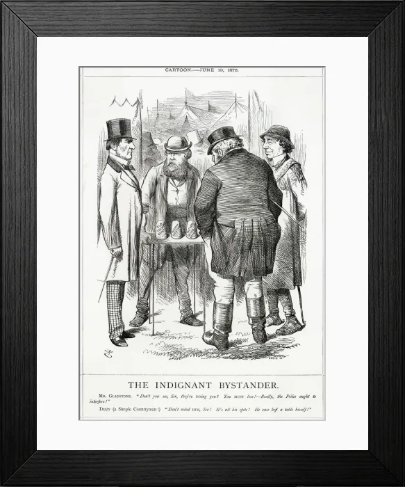 Framed Print : Cartoon, The Indignant Bystander (Gladstone and Disraeli) Framed Print : Cartoon, The Indignant Bystander (Gladstone and Disraeli)