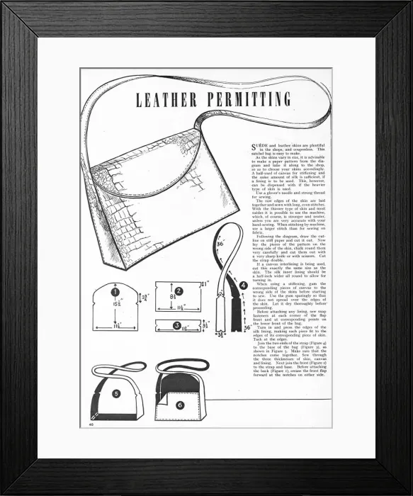 Framed Print : Leather permitting, 1944 - making a bag Framed Print : Leather permitting, 1944 - making a bag