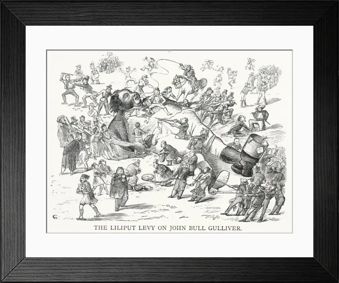 Framed Print : Cartoon, The Liliput Levy on John Bull Gulliver Framed Print : Cartoon, The Liliput Levy on John Bull Gulliver