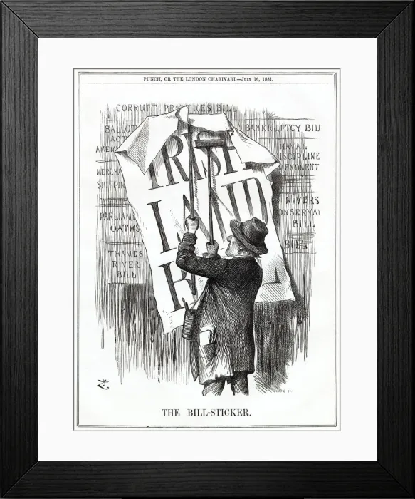 Framed Print : Cartoon, The Bill-Sticker (Gladstone and Irish Land Bill) Framed Print : Cartoon, The Bill-Sticker (Gladstone and Irish Land Bill)
