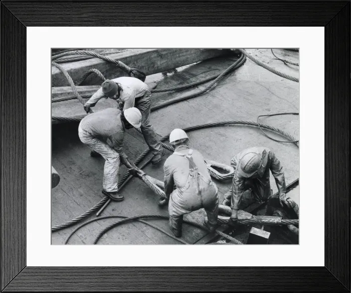 Framed Print : Workmen on oil rig supply ship off The Lizard, Cornwall Framed Print : Workmen on oil rig supply ship off The Lizard, Cornwall