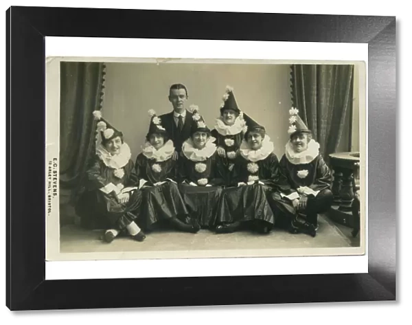An all-girl pierrot troupe from the First World War, together with one chap