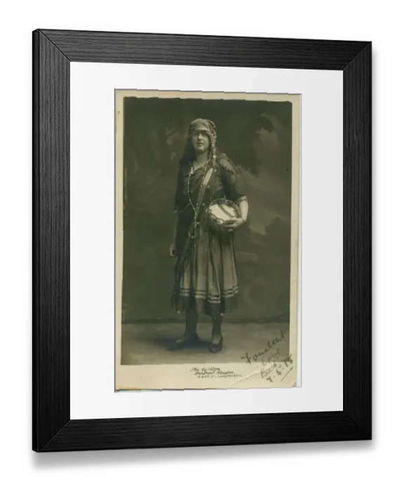 Framed Print : A young woman in fancy dress, in a type of Romany gipsy costume that was very popular in Framed Print : A young woman in fancy dress, in a type of Romany gipsy costume that was very popular in