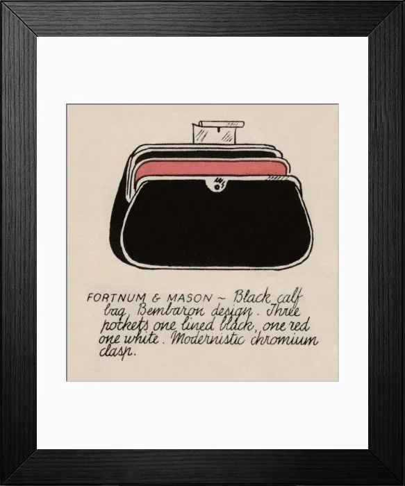 Framed Print : Bag. Fortnum and Mason. Black calf bag. Bembaron design Framed Print : Bag. Fortnum and Mason. Black calf bag. Bembaron design