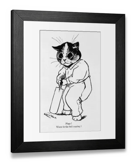 Framed Print : Cricket. Play! A cartoon by Louis Wain Date: 1907 Framed Print : Cricket. Play! A cartoon by Louis Wain Date: 1907