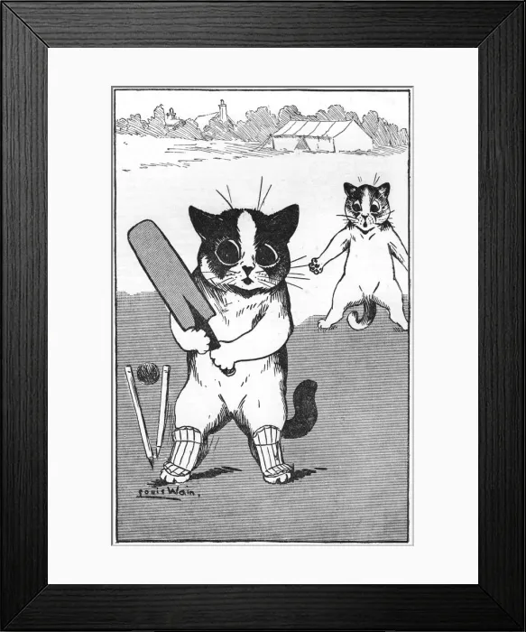 Framed Print : Cricket. Out! A cartoon by Louis Wain Date: 1907