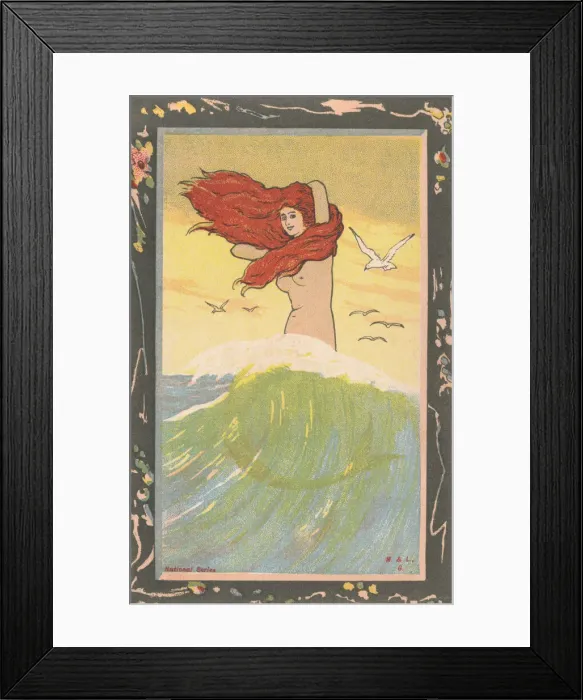 Framed Print : Mermaid seated on the crest of a wave. Art nouveau style. Date: 1903 Framed Print : Mermaid seated on the crest of a wave. Art nouveau style. Date: 1903