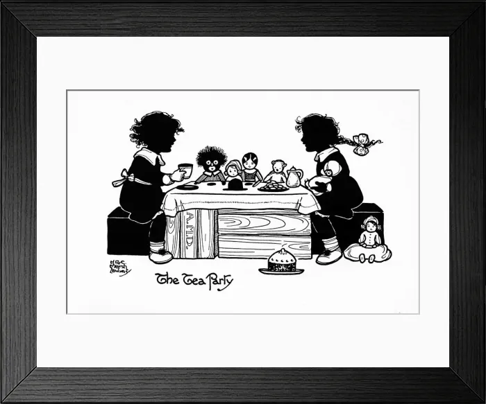 Framed Print : Tea party. The tea party. Silhouette. Children and their dolls having tea Framed Print : Tea party. The tea party. Silhouette. Children and their dolls having tea
