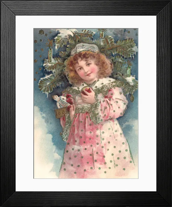 Framed Print : Christmas. Young girl with her doll and Xmas gifts. Artist: Anon. Date: circa 1902 Framed Print : Christmas. Young girl with her doll and Xmas gifts. Artist: Anon. Date: circa 1902