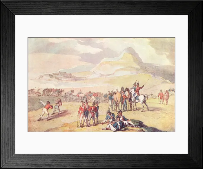 Framed Print : Military Scene: Landing Troops and Guns. Artist: Thomas Rowlandson. Date: 1801 Framed Print : Military Scene: Landing Troops and Guns. Artist: Thomas Rowlandson. Date: 1801