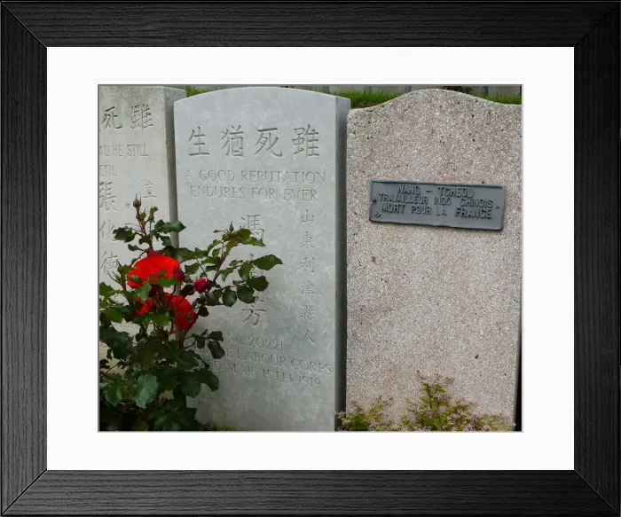 Framed Print : Chinese headstones, Longuenesse Souvenir CWGC Cemetery Framed Print : Chinese headstones, Longuenesse Souvenir CWGC Cemetery