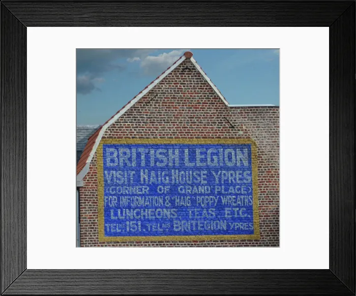 Framed Print : Preserved original advert for Earl Haig House, Ypres Framed Print : Preserved original advert for Earl Haig House, Ypres