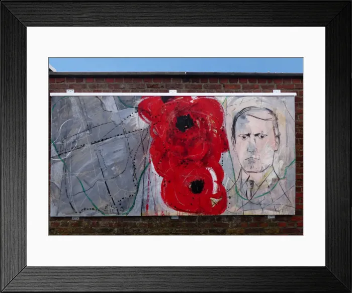 Framed Print : Modern Hedd Wyn Mural, Iron Cross, Pilkem Ridge Framed Print : Modern Hedd Wyn Mural, Iron Cross, Pilkem Ridge