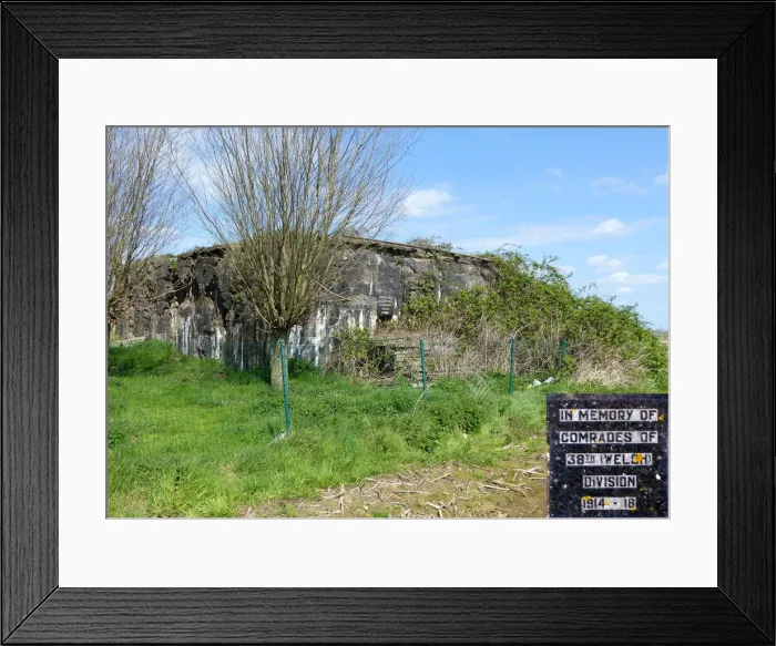 Framed Print : Gournier Farm Bunker with detail of 38th Welsh Div Plaque Framed Print : Gournier Farm Bunker with detail of 38th Welsh Div Plaque