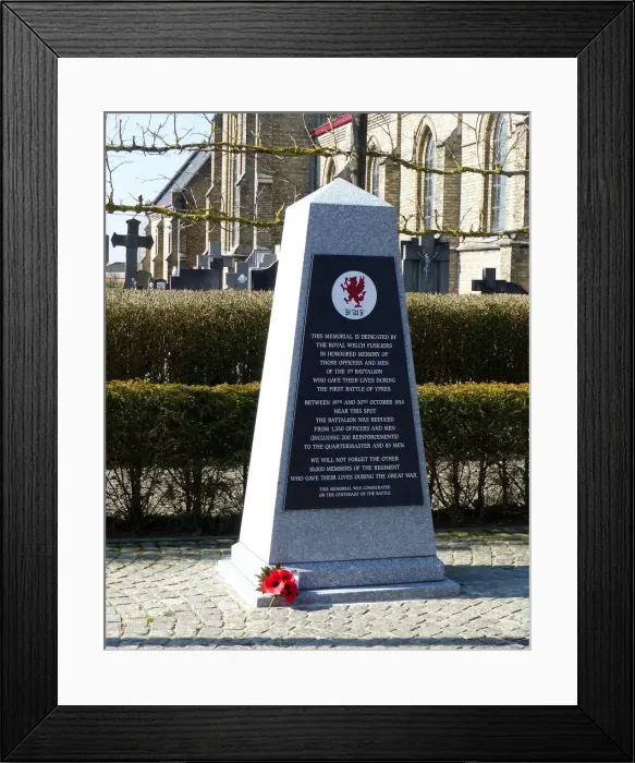 Framed Print : Memorial to 1st Bn Royal Welsh Fusiliers, Zandvoorde Framed Print : Memorial to 1st Bn Royal Welsh Fusiliers, Zandvoorde