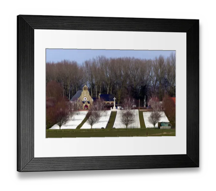 Framed Print : Hooge Crater CWGC Cemetery with Hooge Crater Museum Framed Print : Hooge Crater CWGC Cemetery with Hooge Crater Museum