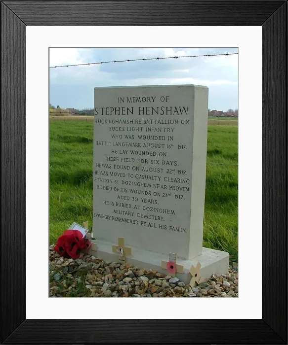 Framed Print : Memorial to Pte Henshaw, Springfield Farm, Vancouver Corner Framed Print : Memorial to Pte Henshaw, Springfield Farm, Vancouver Corner