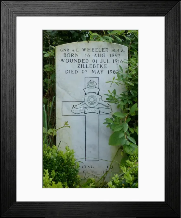 Framed Print : Private Headstone of Gnr A. E. Wheeler, Zillebeek Framed Print : Private Headstone of Gnr A. E. Wheeler, Zillebeek
