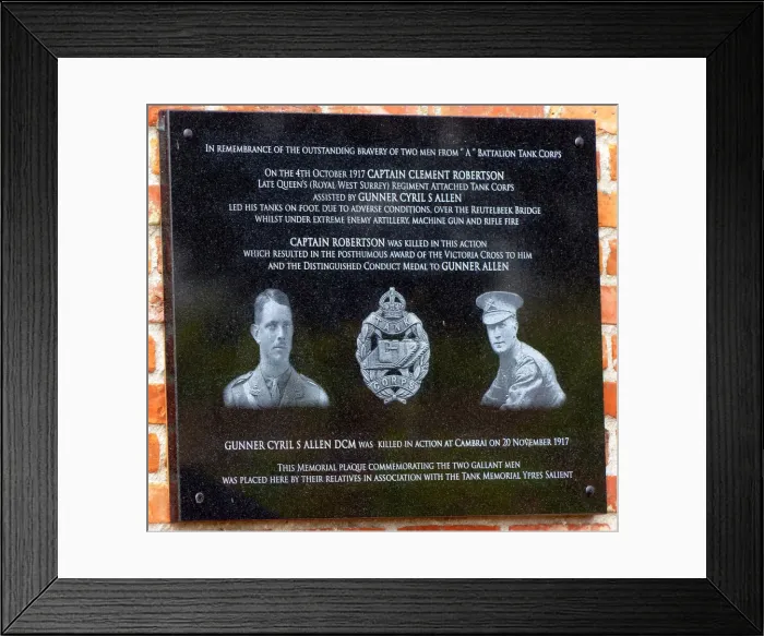 Framed Print : Plaque to Capt Robertson VC, Merlijn Restaurant, Ypres area Framed Print : Plaque to Capt Robertson VC, Merlijn Restaurant, Ypres area