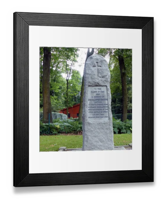 Framed Print : Memorial to Capt Brodie, Glencorse Wood, Ypres area Framed Print : Memorial to Capt Brodie, Glencorse Wood, Ypres area