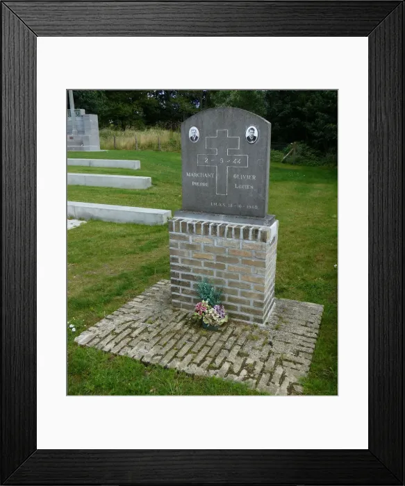 Framed Print : Memorial to 2 French Resistance Members, shot 1944, Hill 60 Framed Print : Memorial to 2 French Resistance Members, shot 1944, Hill 60