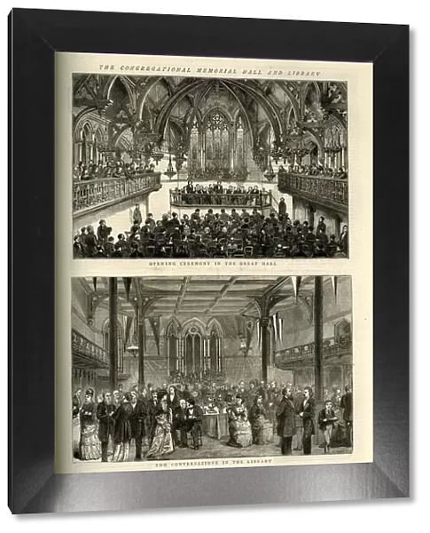 Two views of the opening ceremony in the Great Hall of the Congregational Memorial Hall