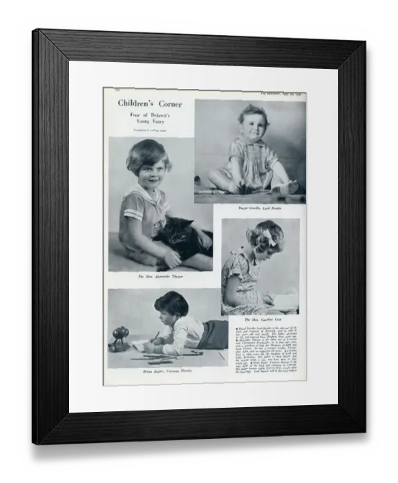 Framed Print : Page in The Bystander magazine 1936 featuring photographs of four aristocratic children Framed Print : Page in The Bystander magazine 1936 featuring photographs of four aristocratic children