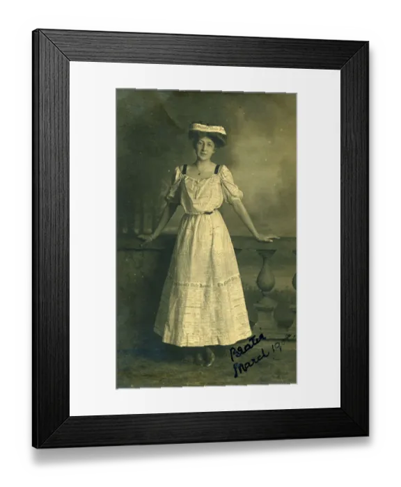 Framed Print : A young woman called Beatie, in a fancy dress costume as the Newcastle Daily Journal Framed Print : A young woman called Beatie, in a fancy dress costume as the Newcastle Daily Journal