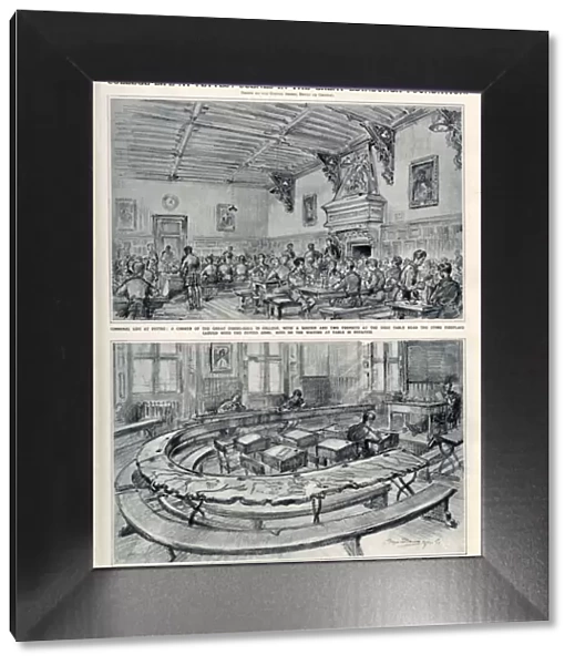 Sketch by Bryan de Grineau showing the great dining-hall at Fettes College, Edinburgh
