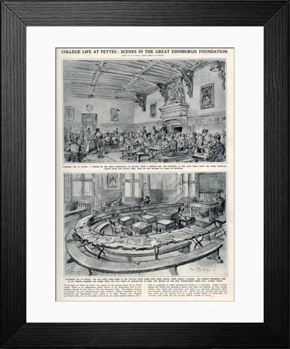 Framed Print : Sketch by Bryan de Grineau showing the great dining-hall at Fettes College, Edinburgh Framed Print : Sketch by Bryan de Grineau showing the great dining-hall at Fettes College, Edinburgh