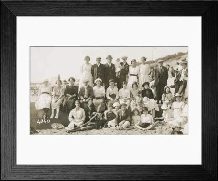 Framed Print : Large group of extended family and friends on British beach Framed Print : Large group of extended family and friends on British beach